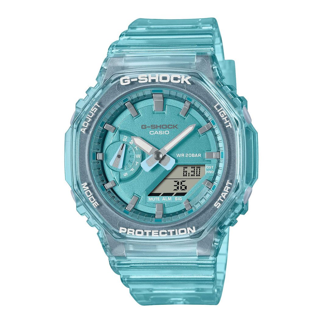 Casio G-Shock for Ladies' Metallic Translucent Design Series Carbon Core Guard Structure Blue Translucent Resin Band Watch GMAS2100SK-2A GMA-S2100SK-2A Watchspree