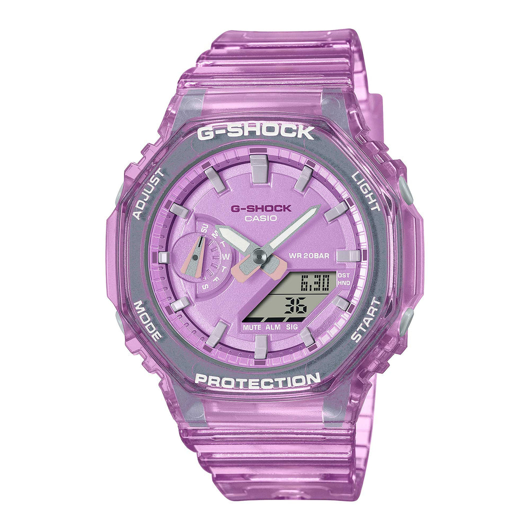 Casio G-Shock for Ladies' Metallic Translucent Design Series Carbon Core Guard Structure Pink Translucent Resin Band Watch GMAS2100SK-4A GMA-S2100SK-4A Watchspree