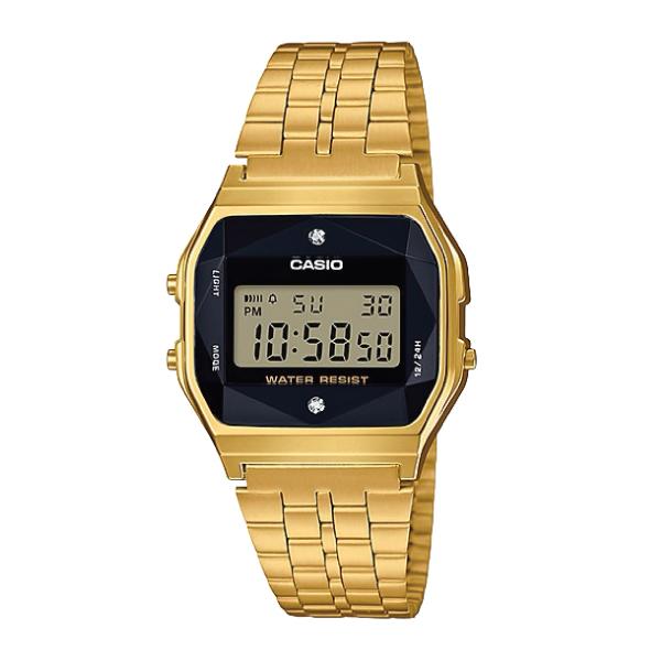 Casio (Japan Made) Authentic Diamonds Vintage Digital Gold Tone Stainless Steel Band Watch A159WGED-1D A159WGED-1 Watchspree