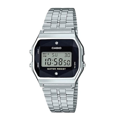 Casio (Japan Made) Authentic Diamonds Vintage Digital Silver Stainless Steel Band Watch A159WAD-1D A159WAD-1 Watchspree