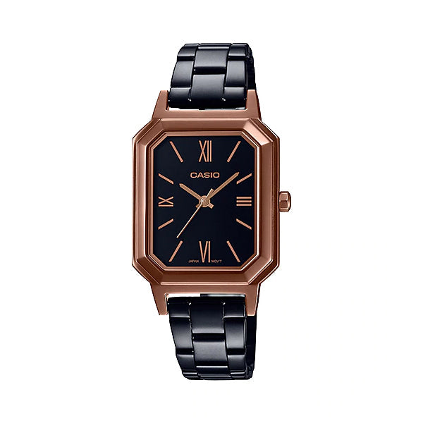 Casio Ladies' Analog Black Ion Plated Stainless Steel Band Watch LTPE168RB-1B LTP-E168RB-1B Watchspree