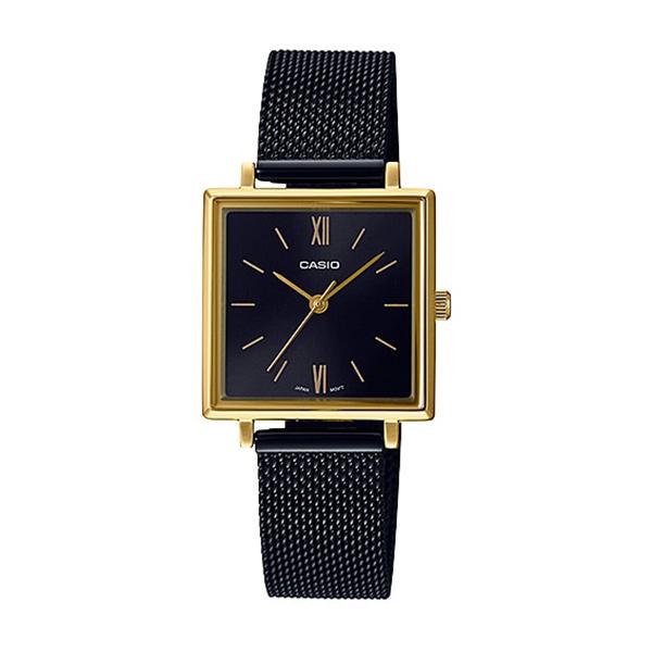 Casio Ladies' Analog Black Ion Plated Stainless Steel Mesh Band Watch LTPE155MGB-1B LTP-E155MGB-1B Watchspree