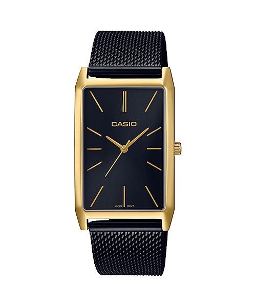 Casio Ladies' Analog Black Ion Plated Stainless Steel Mesh Band Watch LTPE156MGB-1A LTP-E156MGB-1A Watchspree