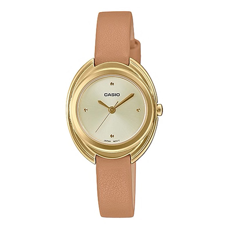 Casio Ladies' Analog Brown Leather Strap Watch LTPE166GL-9C LTP-E166GL-9C Watchspree