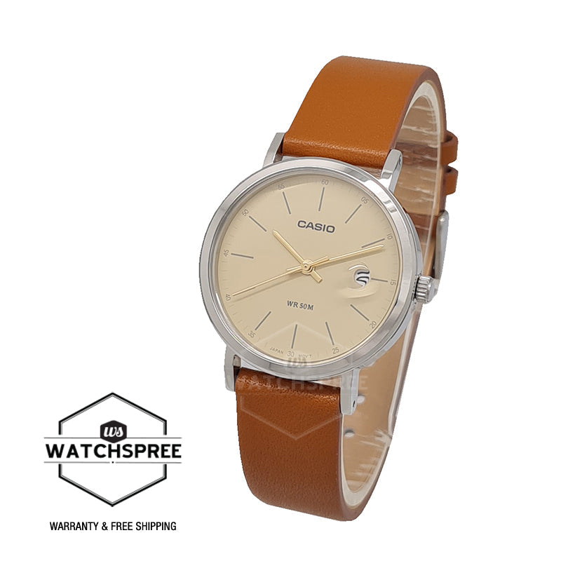 Casio Ladies' Analog Brown Leather Strap Watch LTPE175L-5E LTP-E175L-5E Watchspree