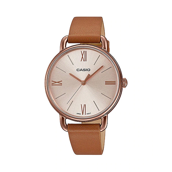 Casio Ladies' Analog Brown Leather Strap Watch LTPE414RL-5A LTP-E414RL-5A Watchspree