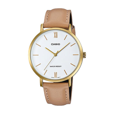 Casio Ladies' Analog Brown Leather Strap Watch LTPVT01GL-7B LTP-VT01GL-7B Watchspree