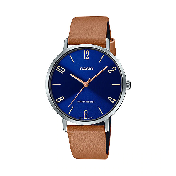 Casio Ladies' Analog Brown Leather Strap Watch LTPVT01L-2B2 LTP-VT01L-2B2 Watchspree