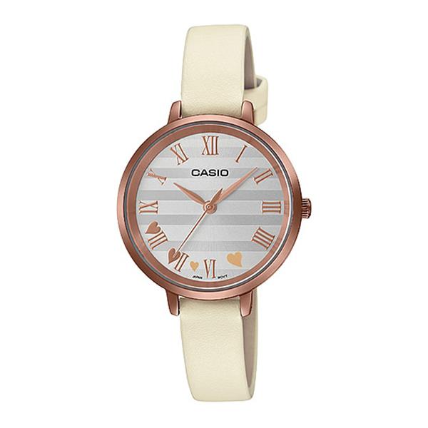 Casio Ladies' Analog Cream Leather Band Watch LTPE160RL-7A LTP-E160RL-7A Watchspree