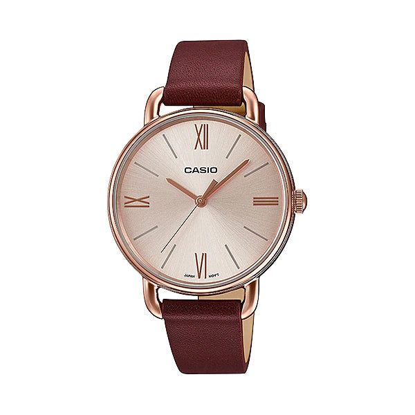 Casio Ladies' Analog Dark Brown Leather Strap Watch LTPE414PL-5A LTP-E414PL-5A Watchspree