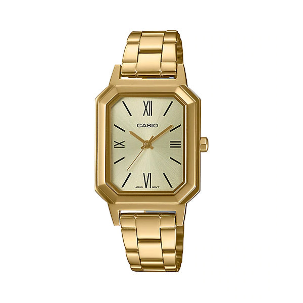 Casio Ladies' Analog Gold Ion Plated Stainless Steel Band Watch LTPE168G-9B LTP-E168G-9B Watchspree