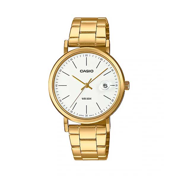 Casio Ladies' Analog Gold Ion Plated Stainless Steel Band Watch LTPE175G-7E LTP-E175G-7E Watchspree