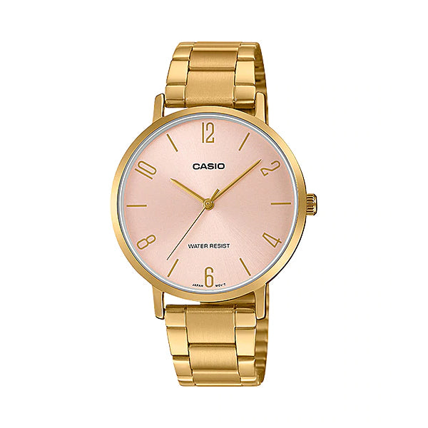 Casio Ladies' Analog Gold Ion Plated Stainless Steel Band Watch LTPVT01G-4B LTP-VT01G-4B Watchspree
