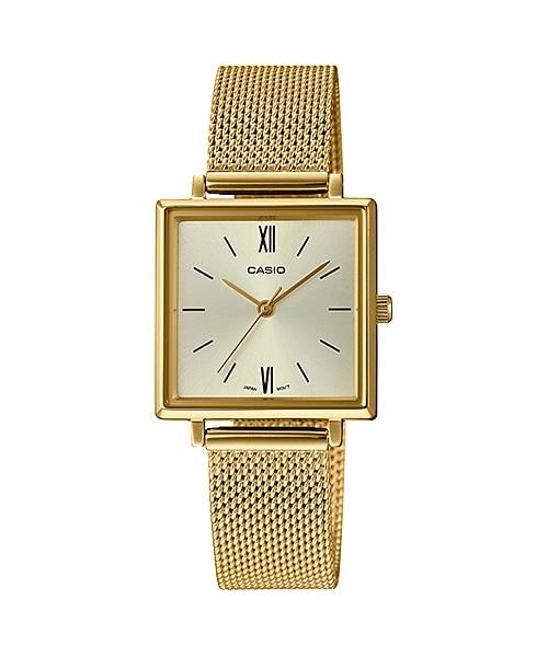 Casio Ladies' Analog Gold Ion Plated Stainless Steel Mesh Band Watch LTPE155MG-9B LTP-E155MG-9B Watchspree