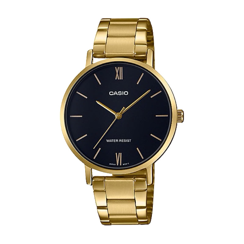 Casio Ladies' Analog Gold Stainless Steel Band Watch LTPVT01G-1B LTP-VT01G-1B Watchspree
