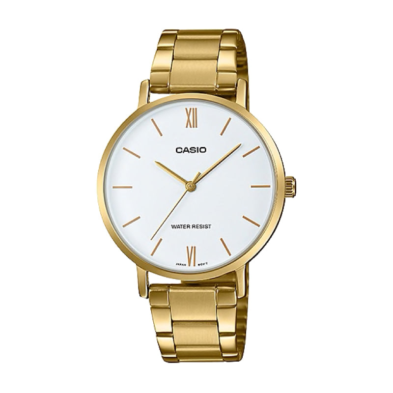 Casio Ladies' Analog Gold Stainless Steel Band Watch LTPVT01G-7B LTP-VT01G-7B Watchspree