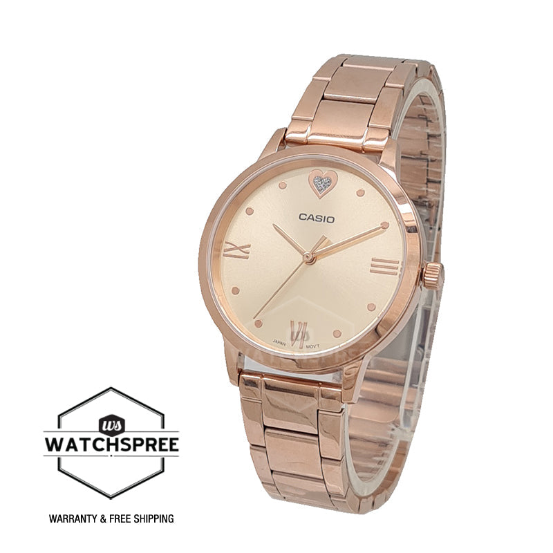 Casio Ladies' Analog Pink Gold Ion Plated Stainless Steel Band Watch LTP2022VPG-9C LTP-2022VPG-9C Watchspree