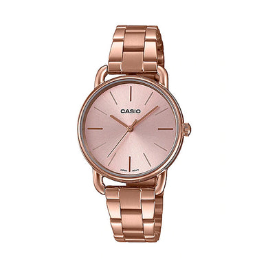 Casio Ladies' Analog Pink Gold Ion Plated Stainless Steel Band Watch LTPE412PG-4A LTP-E412PG-4A Watchspree
