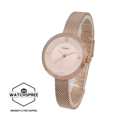 Casio Ladies' Analog Pink Gold Ion Plated Stainless Steel Mesh Band Watch LTPE154MPG-4A LTP-E154MPG-4A Watchspree