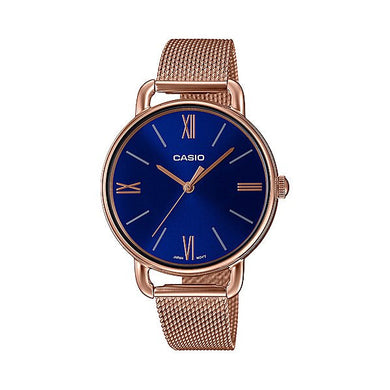 Casio Ladies' Analog Pink Gold Ion Plated Stainless Steel Mesh Band Watch LTPE414MPG-2A LTP-E414MPG-2A Watchspree