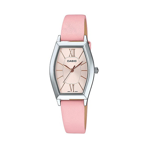 Casio Ladies' Analog Pink Leather Band Watch LTPE167L-4A LTP-E167L-4A Watchspree