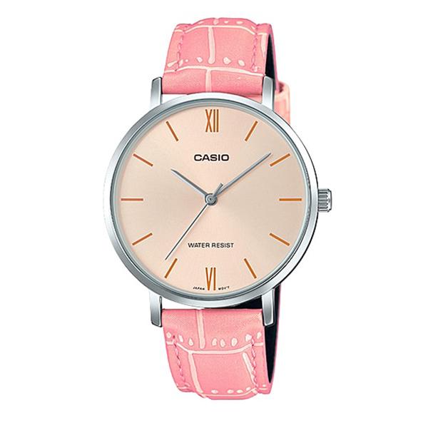 Casio Ladies' Analog Pink Leather Band Watch LTPVT01L-4B LTP-VT01L-4B Watchspree