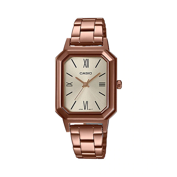 Casio Ladies' Analog Rose Gold Ion Plated Stainless Steel Band Watch LTPE168R-9B LTP-E168R-9B Watchspree