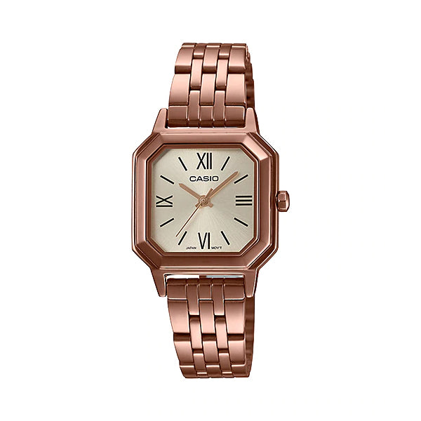 Casio Ladies' Analog Rose Gold Ion Plated Stainless Steel Band Watch LTPE169R-9B LTP-E169R-9B Watchspree