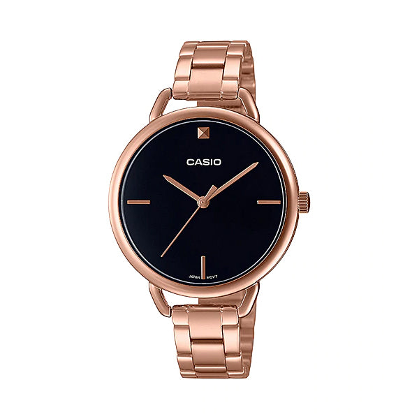 Casio Ladies' Analog Rose Gold Ion Plated Stainless Steel Band Watch LTPE415PG-1C LTP-E415PG-1C Watchspree
