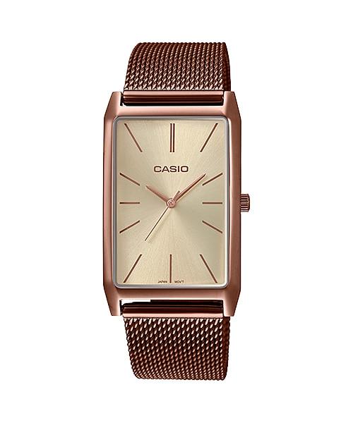 Casio Ladies' Analog Rose Gold Ion Plated Stainless Steel Mesh Band Watch LTPE156MR-9A LTP-E156MR-9A Watchspree
