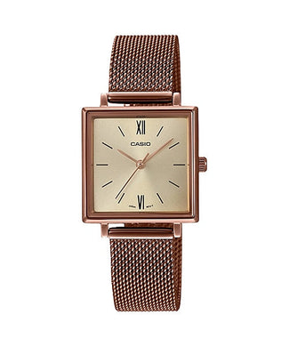 Casio Ladies' Analog Rose Gold Stainless Steel Band Watch LTPE155MR-9B LTP-E155MR-9B Watchspree