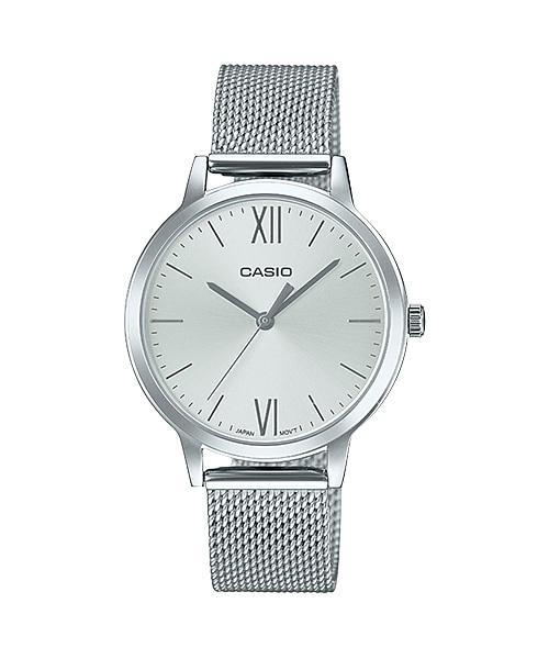 Casio Ladies' Analog Silver Stainless Steel Mesh Band Watch LTPE157M-7A LTP-E157M-7A Watchspree