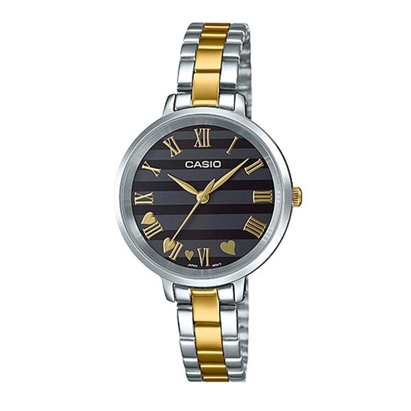 Casio Ladies' Analog Two Tone Gold Ion Plated Stainless Steel Band Watch LTPE160SG-1A LTP-E160SG-1A Watchspree