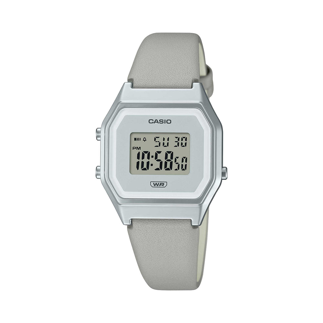 Casio Ladies' Digital Grey Leather Strap Watch LA680WEL-8D LA680WEL-8 Watchspree