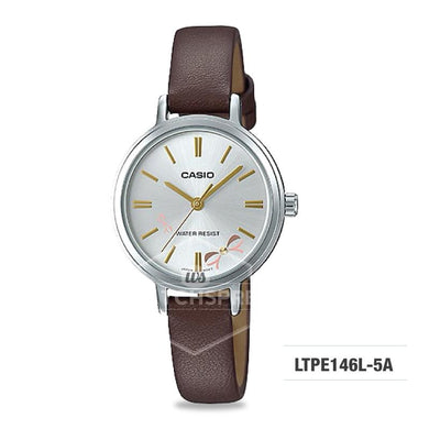 Casio Ladies' Fashion Standard Analog Dark Brown Leather Strap Watch LTPE146L-5A LTP-E146L-5A Watchspree