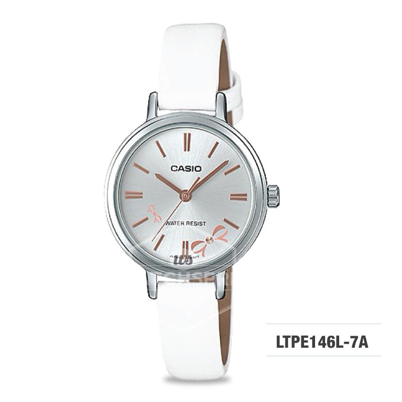 Casio Ladies' Fashion Standard Analog White Leather Strap Watch LTPE146L-7A LTP-E146L-7A Watchspree