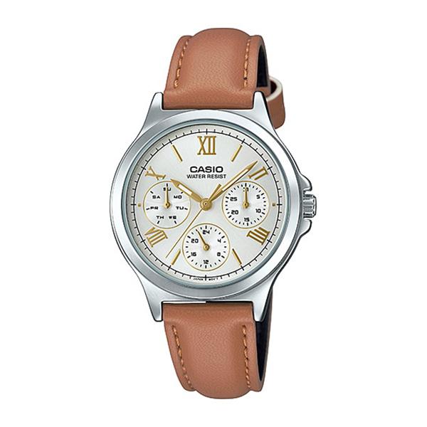 Casio Ladies' Multi-Hands Brown Leather Band Watch LTPV300L-7A2 LTP-V300L-7A2 Watchspree