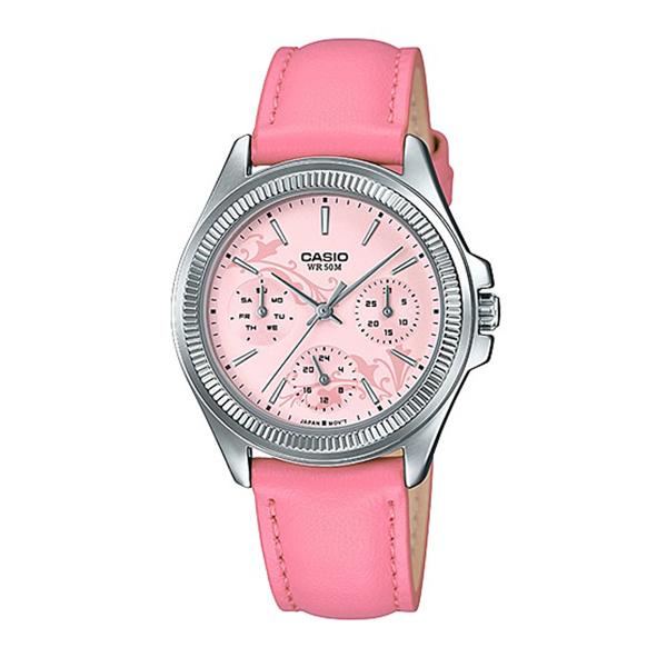 Casio Ladies' Multi-Hands Pink Leather Band Watch LTP2088L-4A2 LTP-2088L-4A2 Watchspree