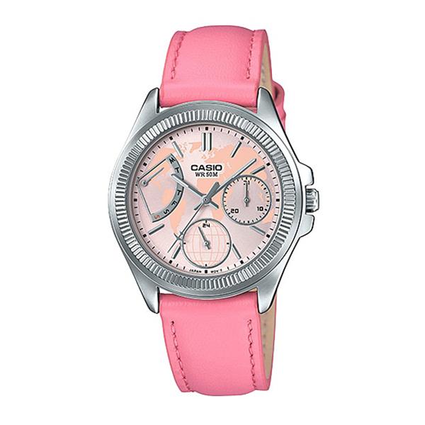 Casio Ladies' Multi-Hands Pink Leather Band Watch LTP2089L-4A LTP-2089L-4A Watchspree