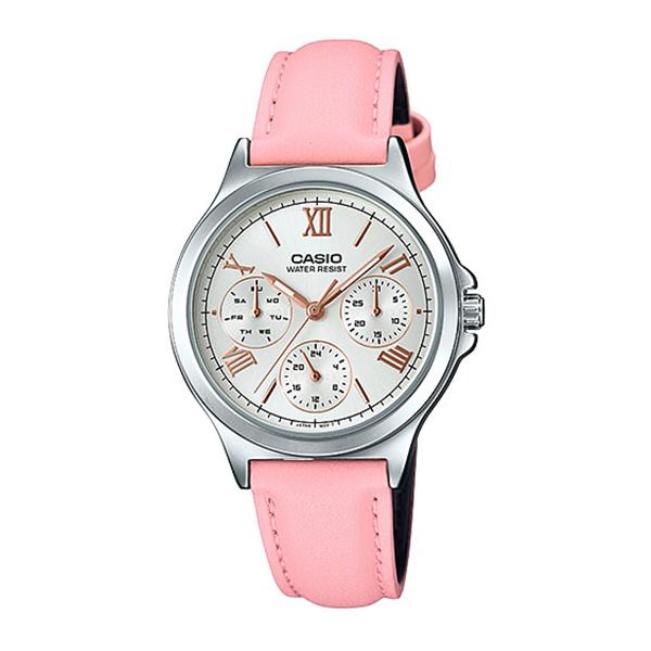 Casio Ladies' Multi-Hands Pink Leather Band Watch LTPV300L-4A2 LTP-V300L-4A2 Watchspree