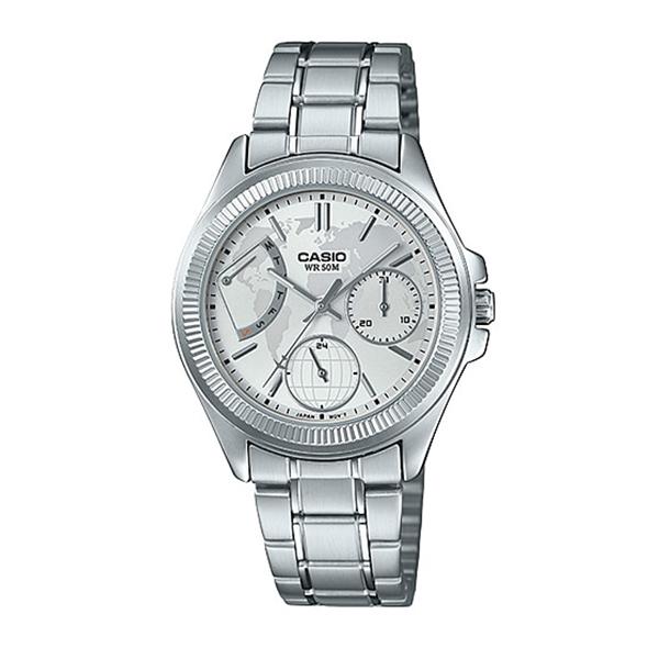Casio Ladies' Multi-Hands Silver Stainless Steel Band Watch LTP2089D-7A2 LTP-2089D-7A2 Watchspree
