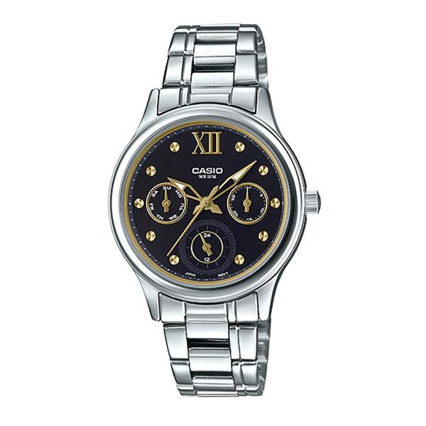 Casio Ladies' Multi-Hands Silver Stainless Steel Band Watch LTPE306D-1A LTP-E306D-1A Watchspree