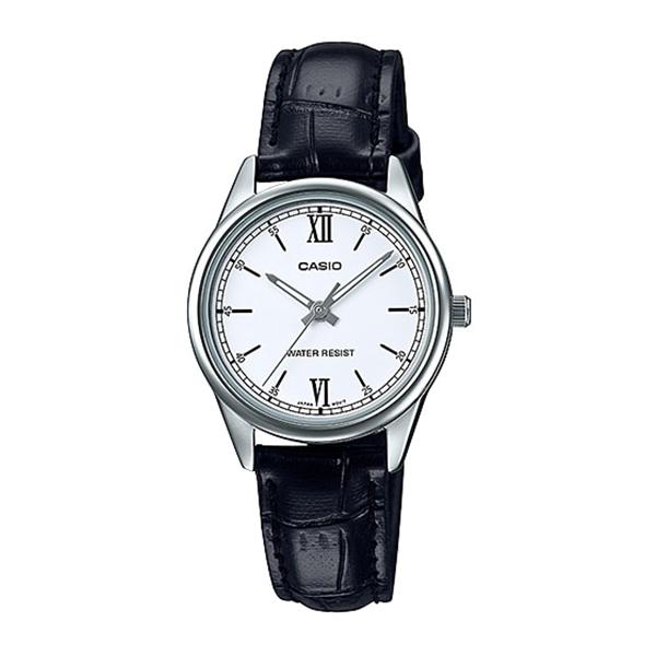 Casio Ladies' Standard Analog Black Leather Band Watch LTPV005L-7B2 LTP-V005L-7B2 Watchspree