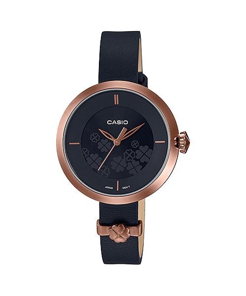 Casio Ladies' Standard Analog Black Leather Strap Watch LTPE154RL-1A LTP-E154RL-1A Watchspree