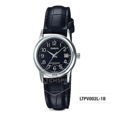Casio Ladies' Standard Analog Black Leather Strap Watch LTPV002L-1B LTP-V002L-1B Watchspree