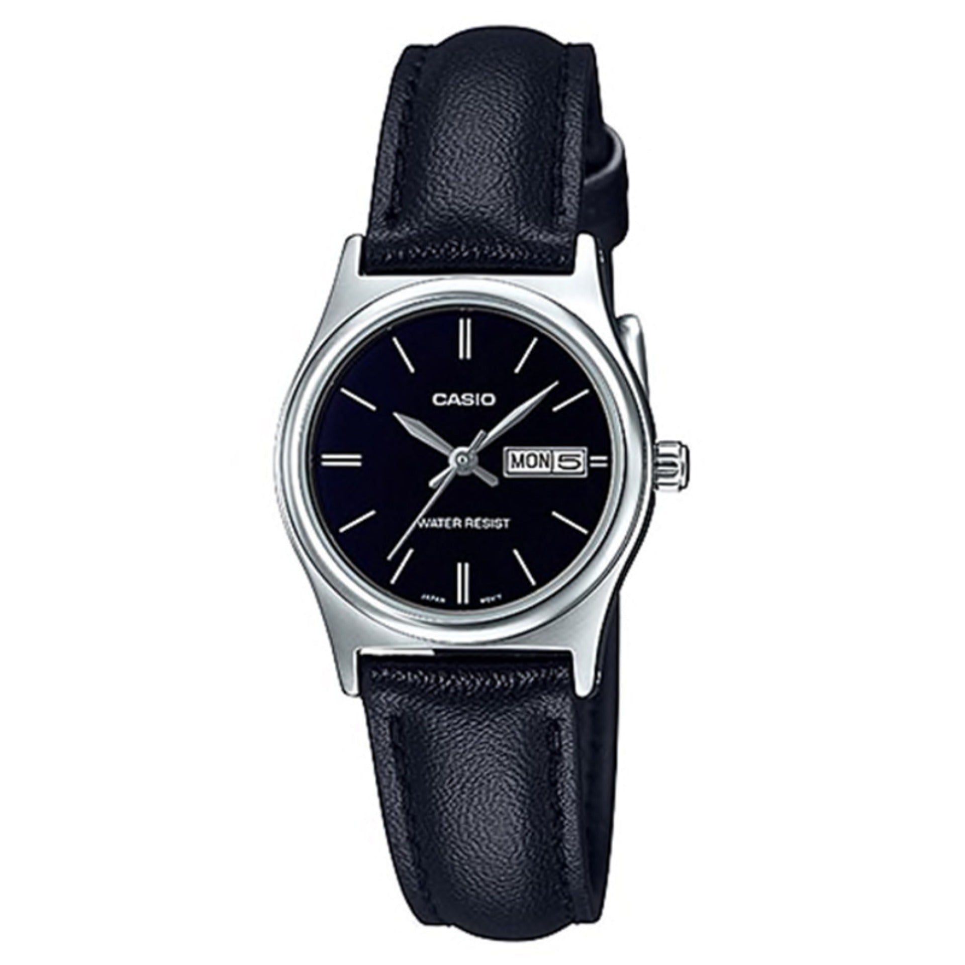 Casio Ladies' Standard Analog Black Leather Strap Watch LTPV006L-1B2 LTP-V006L-1B2 Watchspree