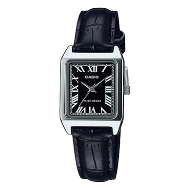 Casio Ladies' Standard Analog Black Leather Strap Watch LTPV007L-1B LTP-V007L-1B Watchspree
