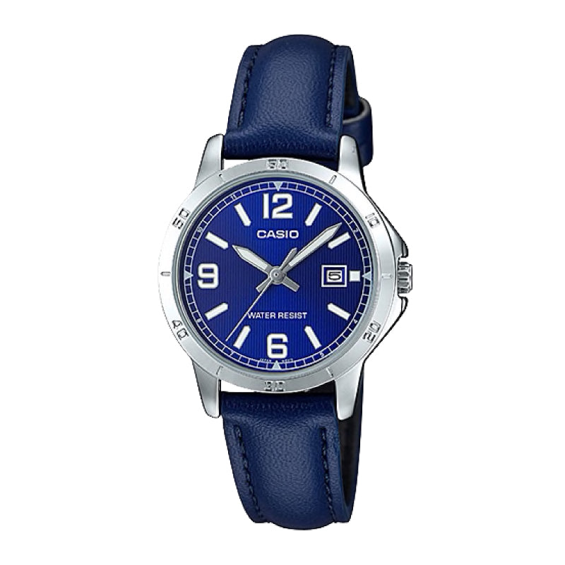 Casio Ladies' Standard Analog Blue Leather Strap Watch LTPV004L-2B LTP-V004L-2B Watchspree