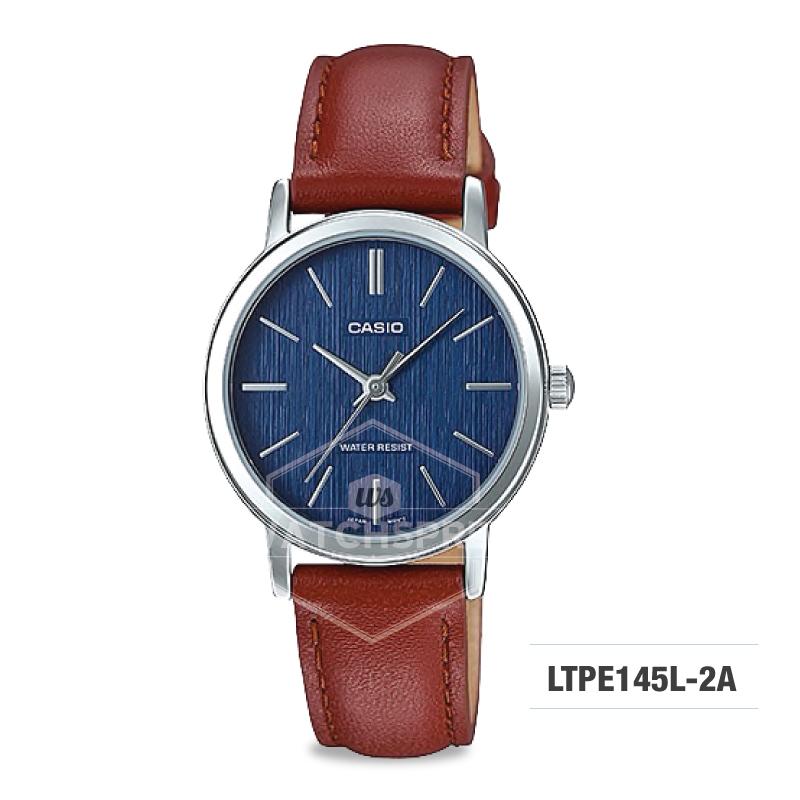 Casio Ladies' Standard Analog Brown Leather Strap Watch LTPE145L-2A LTP-E145L-2A Watchspree