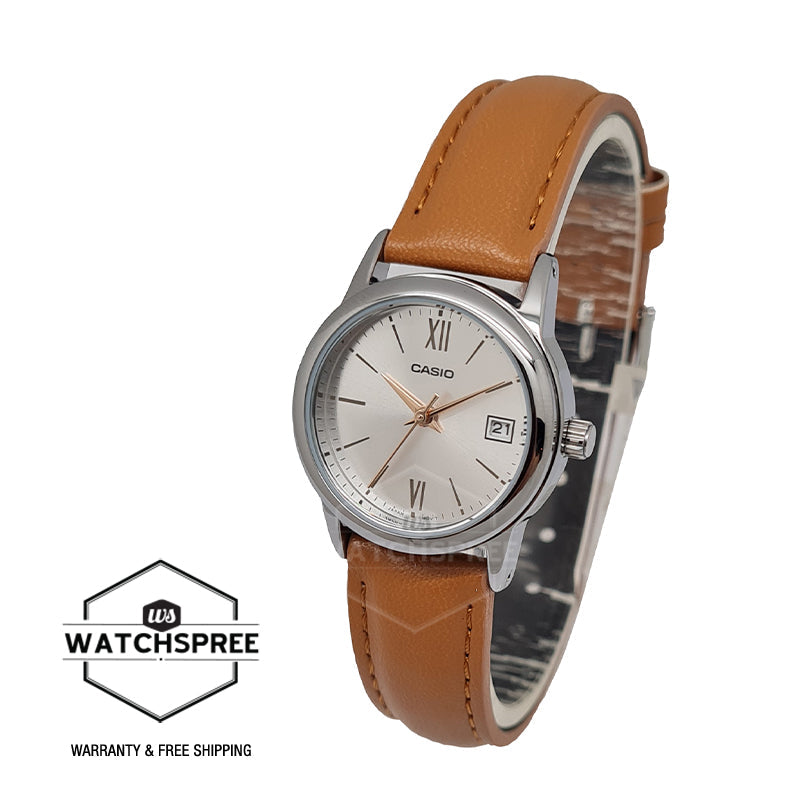 Casio Ladies' Standard Analog Brown Leather Strap Watch LTPV002L-7B3 LTP-V002L-7B3 Watchspree